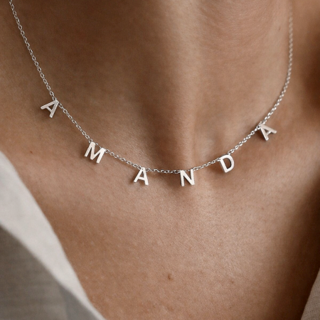 Handmade 925 Sterling Silver Amanda Letter Dangler Necklace